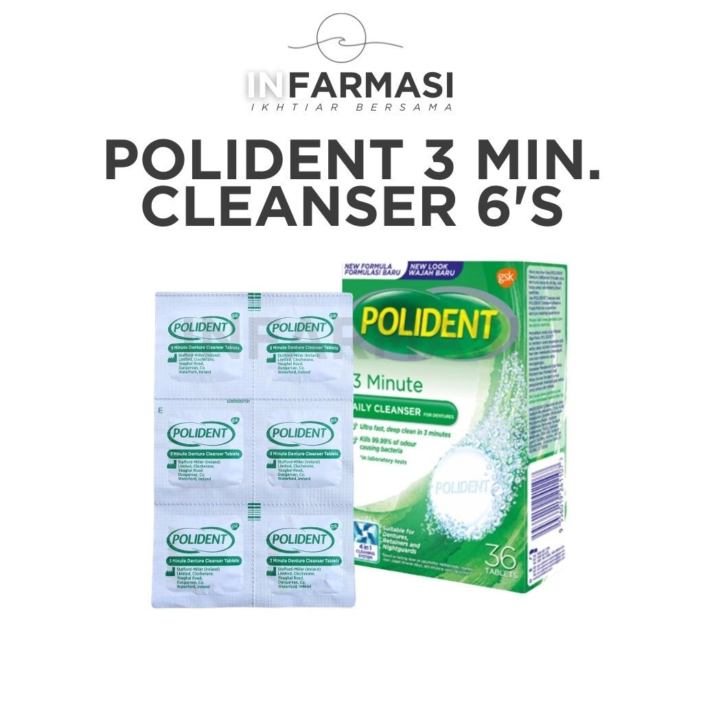 Polident 3 Minute Daily Cleanser For Dentures 6's (Strip) - Ubat Tablet Cuci Rendam Gigi Palsu
